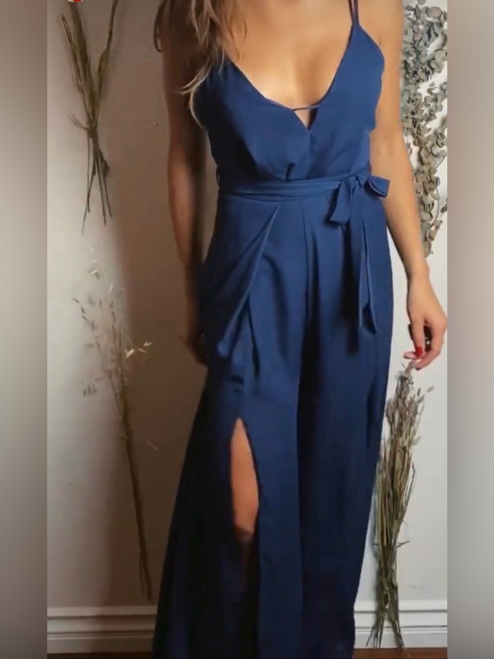 Windsor Navy V-Neck Wide-Leg Jumpsuit with Waist Tie